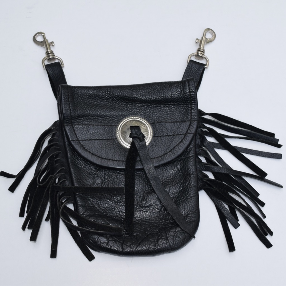 Retro Black Genuine Leather Motorcycle Waist bag